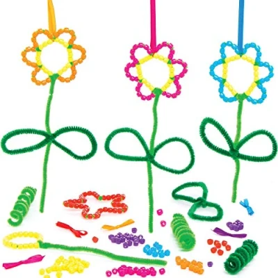 Image of Baker Ross Flower Bead Decorations Pack of 5, Craft Kits for Kids (AT379)