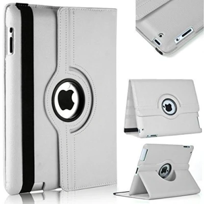 Image of TechDealsUK 360 Degree Rotating Case For Apple iPad 4 3 2 (2011 2012) PU Leather Stand Swivel Folio Cover (White)