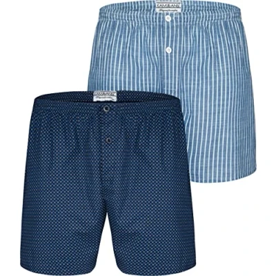 Image of KAM Mens Twin Pack Loose Fit Patterened Boxers Blue 3XL