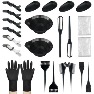 Image of NEPAK 24 Pcs Hair Dye Coloring Kit, Tinting Bowl, Brush, Ear Cover, Gloves for Tint Dying Applicator
