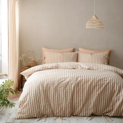 Image of Pineapple Elephant Zanzibar Yarn Dyed Stripe King Duvet Cover Set with Pillowcases Clay