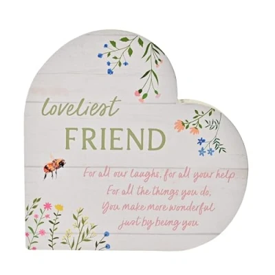 Image of Widdop and Co &#039;Loveliest Friend&#039; Freestanding 3D Heart Wooden Plaque You Make Life More Wonderful Sentiment Heartfelt Keepsake Gift