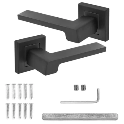 Image of Decoranddecor Spectra Matt Black Door Aluminium Handles Lever On 54mm Square Rose