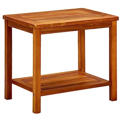 Image of vidaXL Coffee Table with Lower Shelf, Solid Acacia Wood Table, Weather Resistant, Ideal for Living Room, Garden, Farmhouse Style, Brown