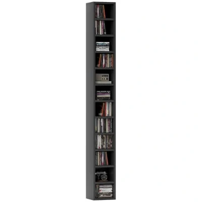 Image of HOMCOM 204 CD Storage Unit, DVD Tower with 12 Cubes, 175cm Tall Bookcase for Living Room, Home Office, Study Black