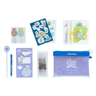 Image of Grupo Erik The Little Prince Stationery Set Disney Pencil Case With A6 Notebooks, Highlighters, Sticky Notes, Paper Clips, Stickers, Pen, Gifts