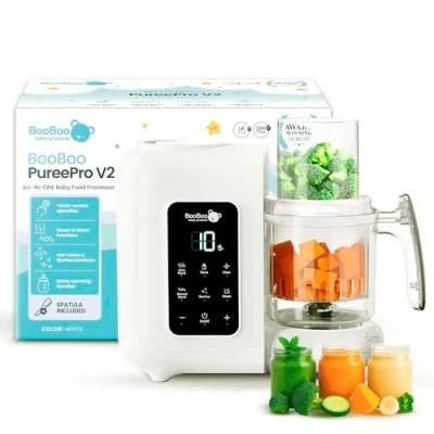 Image of BooBoo PuréePro® 5 in 1 Baby Food Maker, Multifunctional Puree Blender Processor, Auto Cooking &amp; Grinding Chopper, Includes Steamer, Bottle Warmer, Steriliser Self Cleaning Operation