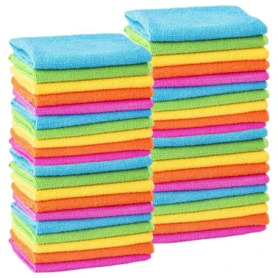Image of MTS Pack of 40 Microfibre Cleaning Cloths Dusters Car Bathroom Polish Towels, 30 x cm, Lint Free, Washable Dusters, Reusable Multi purpose