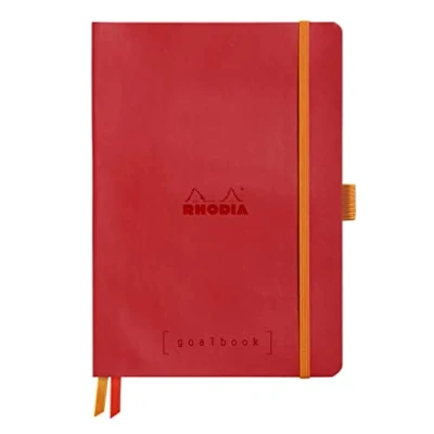 Image of RHODIA 117773C Soft Notebook Bullet Journal Goalbook Poppy A5 Small Squares 240 pages Ivory Clairefontaine Paper 90 g/m 2 Ribbons Faux Leather Cover