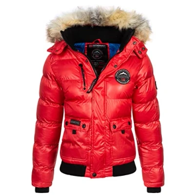Image of Geographical Norway Bugs Lady Women&#039;s Comfortable Autumn Winter Warm Mid Thick Parka Fine Coat Fake Fur Hood Windbreaker Jacket Elegant Women (Red XXL)