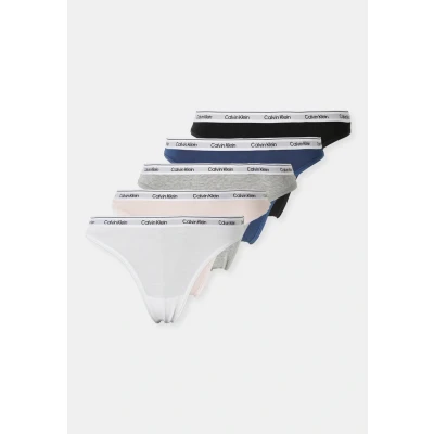 Image of Calvin Klein Underwear Thong ICON LOGO 5 PACK Thong, Women&#039;s, Size: XS, Black/white/grey heather/potpourri