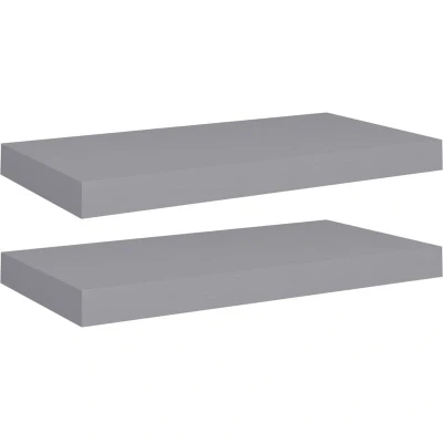 Image of vidaXL 2x Floating Wall Shelves Home Bedroom Display Bookcase Ledge Board Rack Hanging Shelf Invisible Mounting Grey 50x23x3.8 cm MDF