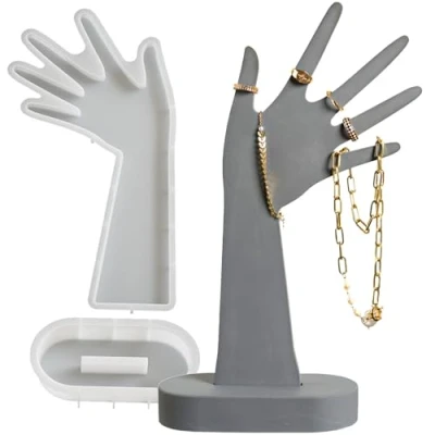Image of JS MOLD Resin Silicone Mould, Necklace Display Stand Casting Hand Decoration Hanging Table Jewellery DIY Moulds Kit for Earrings, Necklaces,