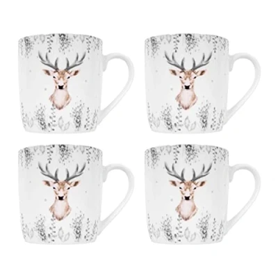 Image of Harvey &amp; Mason Christmas Tableware Mug Set of 4 Reindeer Ceramic Suitable for