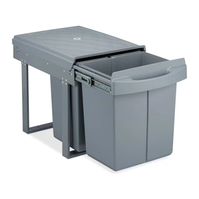 Image of Relaxdays Built In Rubbish Bin, 3 Compartment, Extendible Kitchen Bin for Base Cabinet, ABS, Grey, 41.3 x 34 51.8 cm