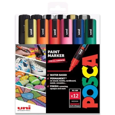 Image of Posca Uni PC 5M Paint Pen Art Marker Professional 12 Set Extra Black + White