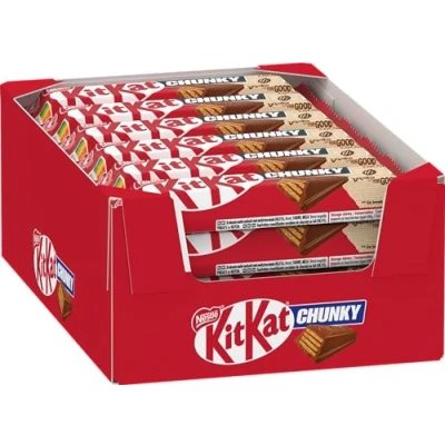 Image of Kitkat Chunky Milk Chocolate Bar Benefit Packaging Box of 24 Bars