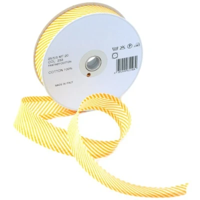 Image of Inastri 25/5/ 5 mm Cotton Bias Binding in Yellow Striped White 233