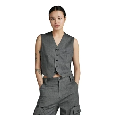 Image of G STAR RAW Women&#039;s Cord Waistcoat Sleeveless, Multicolour (dk black/dim grey herringbone D24208 D506 G267), M