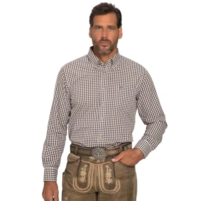 Image of JP 1880 Men&#039;s Checked Shirt, Dark Brown, 3XL