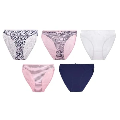 Image of Undercover Ladies 5 Pack High Leg Briefs BR377 Pink/Navy Animal Print 12