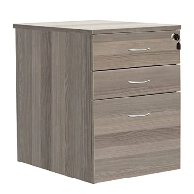 Image of Heavy Duty 3 Drawer (1 for Filing) Mobile Pedestal Filing Cabinet, File Office Cabinet with Anti Tilt Mechanism &amp; Lockable Storage, 5 Year Wty, Grey Oak