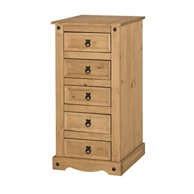 Image of Corona 5 Drawer Narrow Chest, Waxed Pine, W 53 Cm x D 39 H 104
