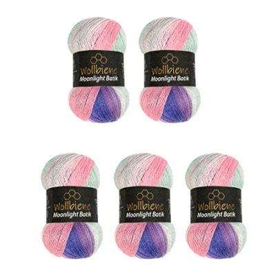 Image of Moonlight Glitter Batik Simli 5 x 100 g Knitting Wool 500 for and Crocheting 20% Metallic Turkish Gradient (3090 Purple Green Pink)