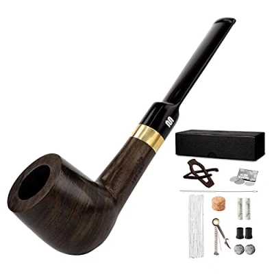 Image of MUXIANG Straight Tobacco Pipe Ebony Wooden Handmade 9mm Filter 10 Cleaning Tools AC0016