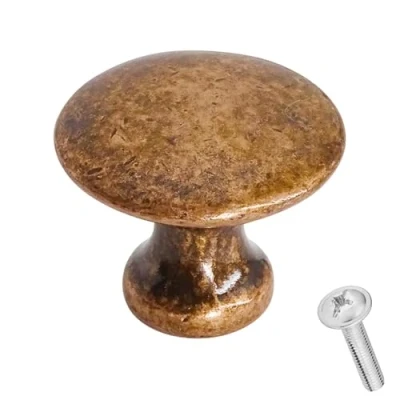 Image of Decoranddecor Calico Kitchen Cabinet Knobs 32mm Diameter Minimal Round Design Antique Copper