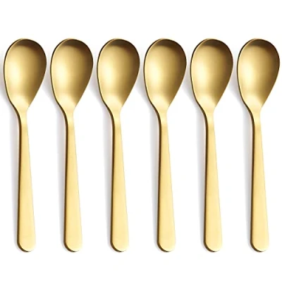 Image of FULLYWARE Matte Gold Demitasse Espresso Spoons, Stainless Steel Satin Finish Coffee Mini Teaspoons, Sugar 4.7 inch, Set of 6