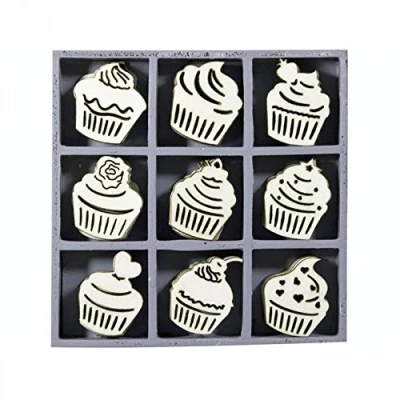 Image of cArt Us Box with Wooden Ornaments Cupcakes 10.5x10.5cm, Wood, Natural