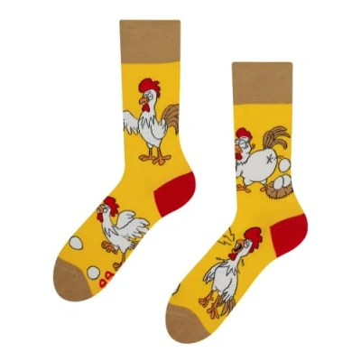 Image of Dedoles Unisex Socks for Women, Men &amp; Kids Cotton Funny Designs Football Bicycle Horses Plants Firefighter Gift Mismatched, Design: Chicken or the Egg, Colour: Yellow, Size: 3 5 M / 2 4,5 W UK