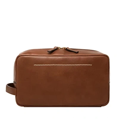 Image of Fossil Men&#039;s Leather Travel Toiletry Bag Shave Dopp Kit, Westover Brown, One Size
