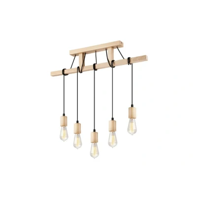 Image of Leon Industrial Bar Pendant Ceiling Light Natural, 5x E27