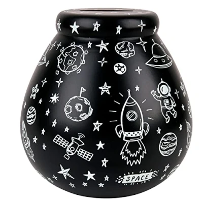Image of Pot of Dreams Money Pot, Ceramic, Black, White, One Size