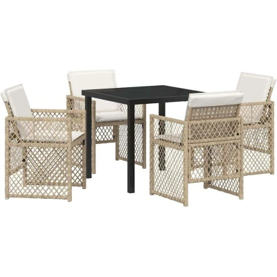 Image of vidaXL 5 Piece Garden Dining Set with Cushions Beige Poly Rattan