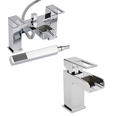Image of Milano Parade Modern Waterfall Mono Bathroom Basin Mixer Tap and Bath with Hand Shower Handset Kit Chrome