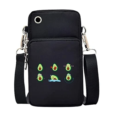 Image of FINDING CASE Avocado Printed Women Girls men Zipper Waterproof Nylon 3 Layers Crossbody Bags Wallet Cellphone Purse Shoulder Bag Wristlet Handbags Adjustable Strap (Avocado Exercise)