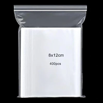 Image of 400pcs Grip Seal Bags, 8x12cm Resealable Zip Lock Clear Plastic Reusable Polythene Pouches, Sealable Storage Baggies for small items