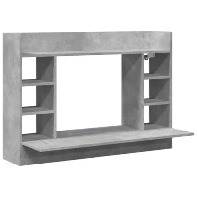 Image of vidaXL Wall Mounted Desk Concrete Grey Engineered Wood, Folding Drop Leaf Table Top Shelf &amp; Side Compartments Ideal for Office/Bedroom/Dormitory