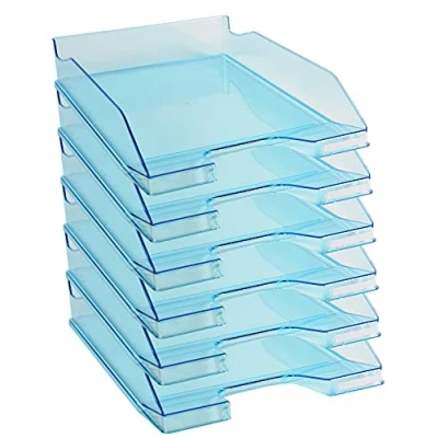 Image of Exacompta Ref. 113236D set of 6 COMBO MIDI letter trays dimensions 34.6 x 25.5x 6.5 cm for A4 + format documents transparent glossy turquoise color