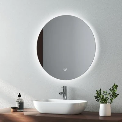 Image of EMKE Round Bathroom Mirror with Led Lights, 500mm Wall Mounted Vanity Touch, Demister and Memory Dimmable, Illuminated Cool White Light