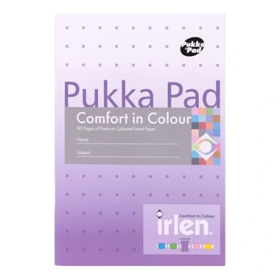 Image of Pukka Pad Irlen A5 Exercise Book Pack of 5 Staple Bound Notebooks with 80 Pages, 40 Sheets 80GSM Paper Designed Guidance from the Institute to Help Visual Processing Lavender