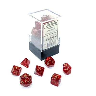 Image of Chessex Dice Set 10mm Glitter Red/Gold Polyhedral Dungeons and Dragons D&amp;D DND TTRPG Includes 7 D4 D6 D8 D10 D12 D20 D%