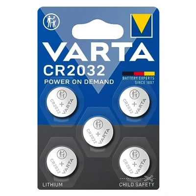 Image of VARTA Batteries Electronics CR2032 Lithium Button cell 3V battery 5 pack, cells in original blister pack of
