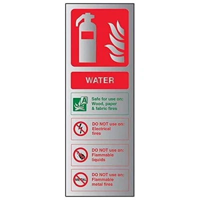 Image of V Safety Fire Extinguisher Water ID Sign 75mm x 200mm 3mm Brushed Alu Comp