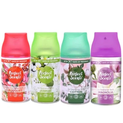 Image of Perfect Scents Air Freshener Refills Odour Eliminators Home &amp; Office Fragrances Bouquet, Melon Splash, Cotton Magnolia Muse 250ml Box of 4