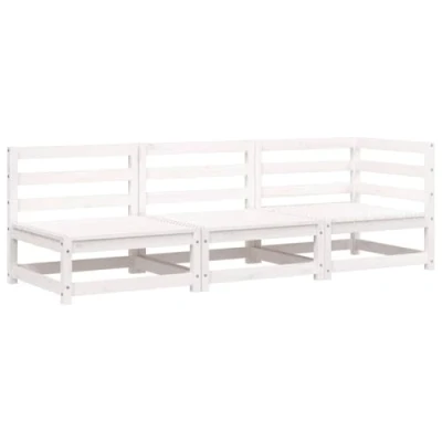 Image of vidaXL Solid Pine Wood Garden Sofa, 3 Seater Outdoor Sectional Unit with Armless and Corner Sofa Sections, Weather Resistant, Comfortable Modular Design, White