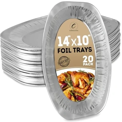 Image of Coselena Foil Trays 14 Inch (Pack of 20) Durable Aluminium Serving Platters for Catering, Parties, and Events Ideal Sandwich Platter Gatherings